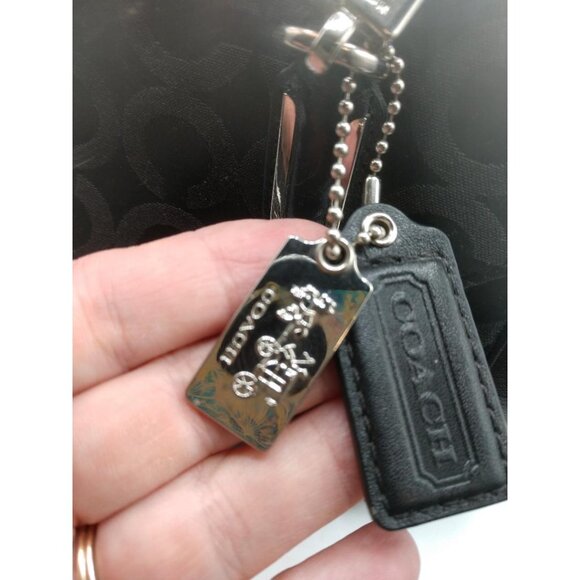 Coach Black Signature Jacquard & Leather Handbag With Silver-Tone Hardware & Tur - Picture 2 of 10